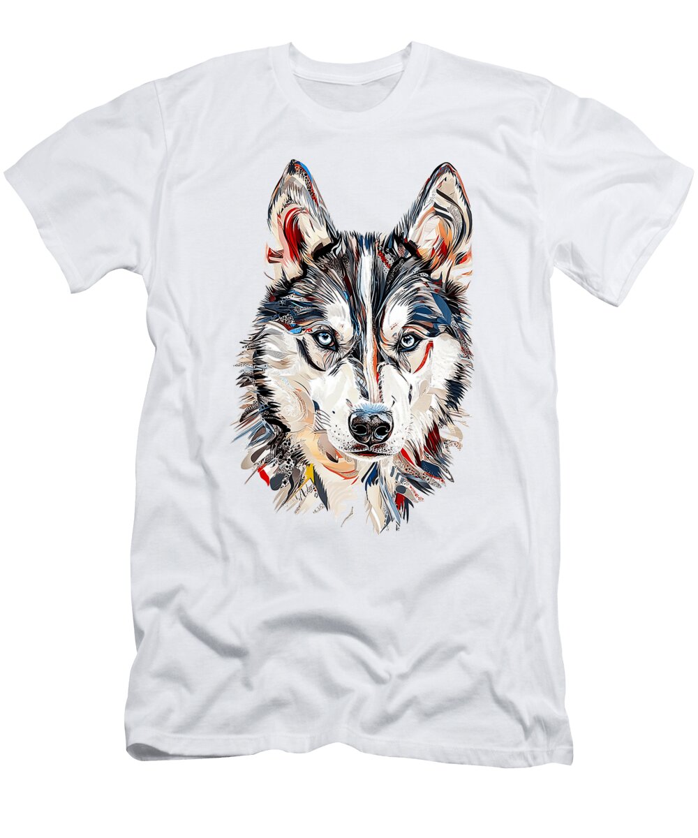 Siberian Husky Dog Motif Pet Illustration Husky Studi Alex T-Shirt