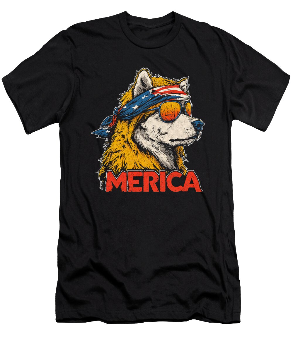 Siberian Husky Dog Patriotic USA 4th of July Studi Alex T-Shirt