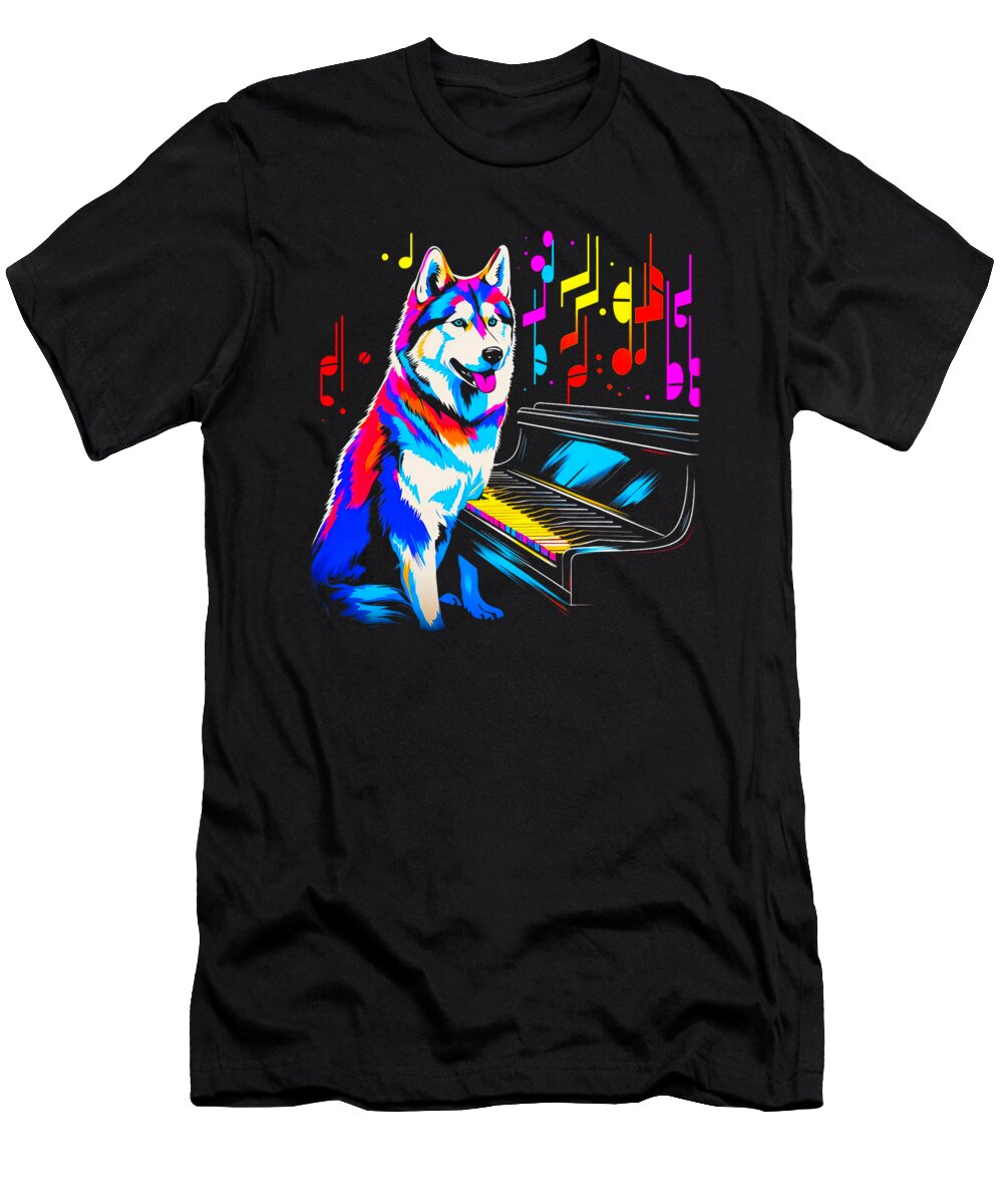Siberian Husky Dog Piano Men Women Natalie Lidford T-Shirt
