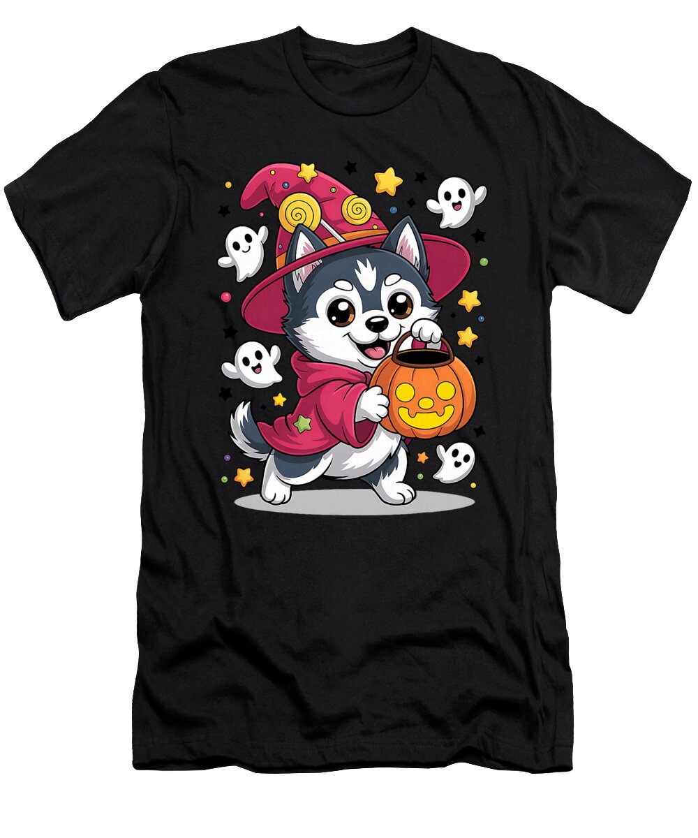Siberian Husky Dog Pumpkin Ghost Candy Witch Yah Lishr T-Shirt