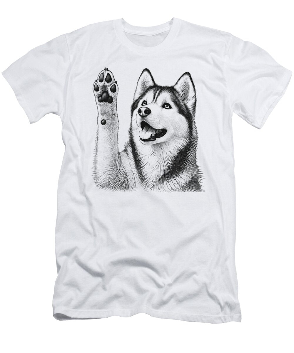 Siberian Husky Dog Raising Paw Design for Men Studi Alex T-Shirt