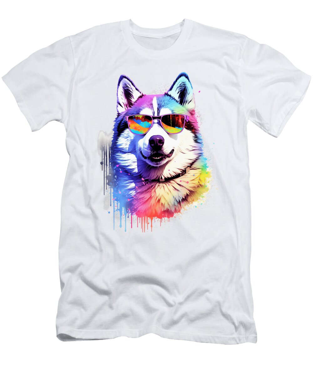 Siberian Husky Dog Sunglasses Cute Colorful Head Studi Alex T-Shirt