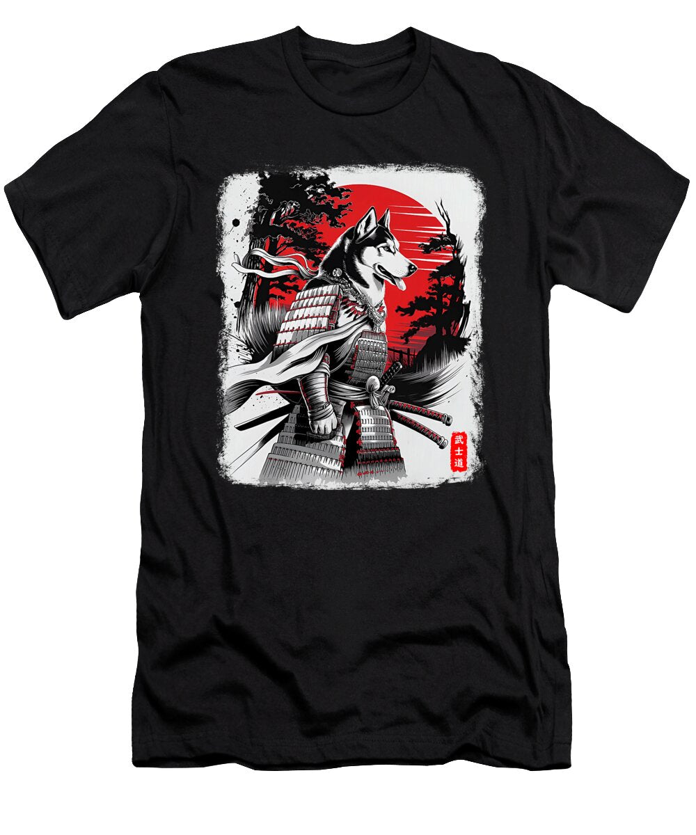 Siberian Husky Dog with Samurai Japan Warrior Zyneu Gangd T-Shirt