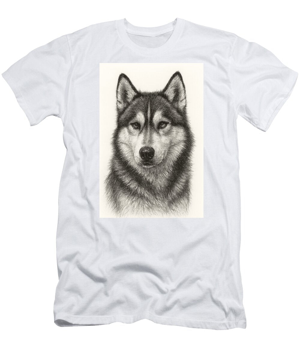 Siberian Husky Face in Fine Pencil Funny Funny Stevens Ross T-Shirt