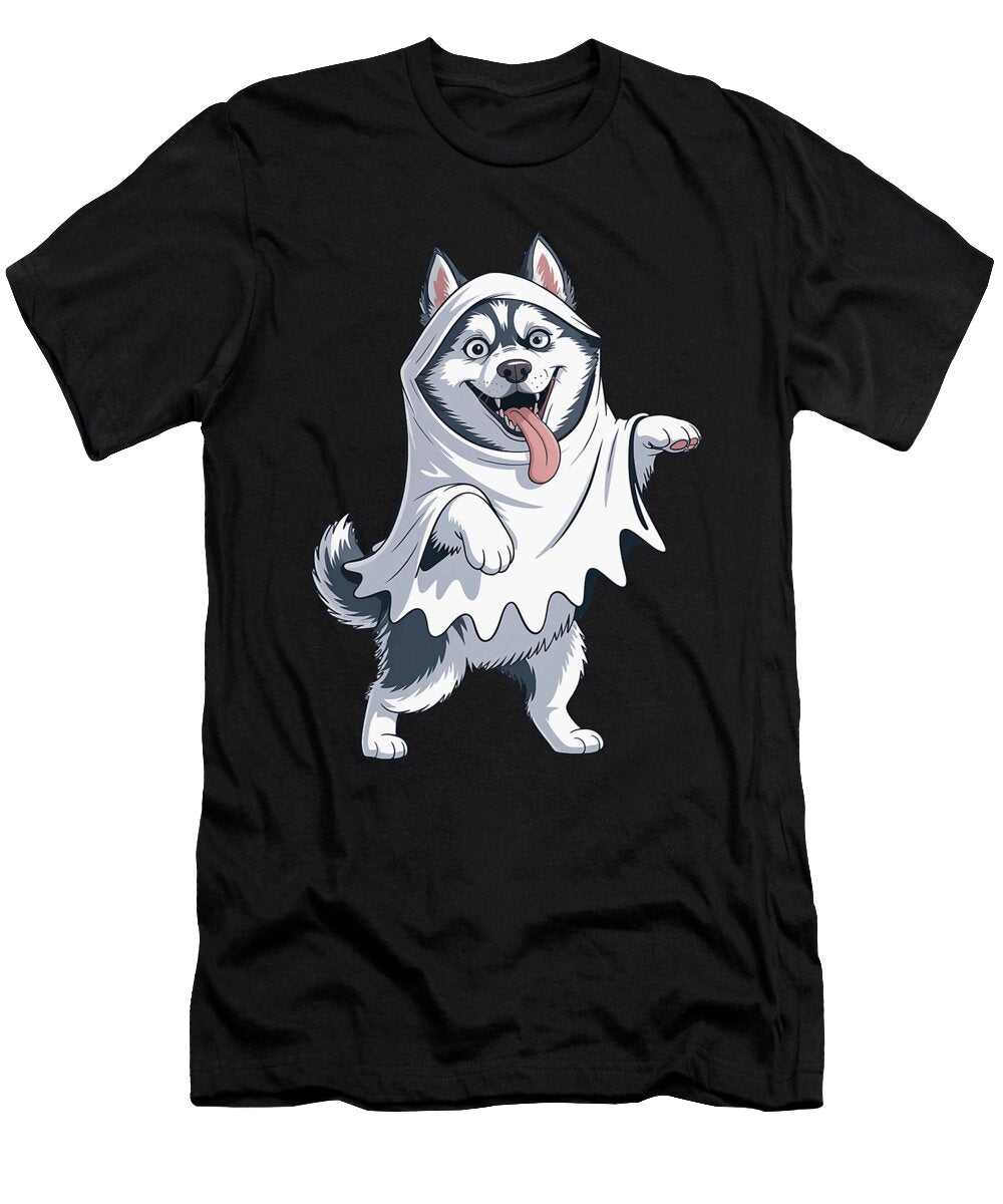 Siberian Husky Ghost Pumpkin Halloween Fall Dog Studi Alex T-Shirt