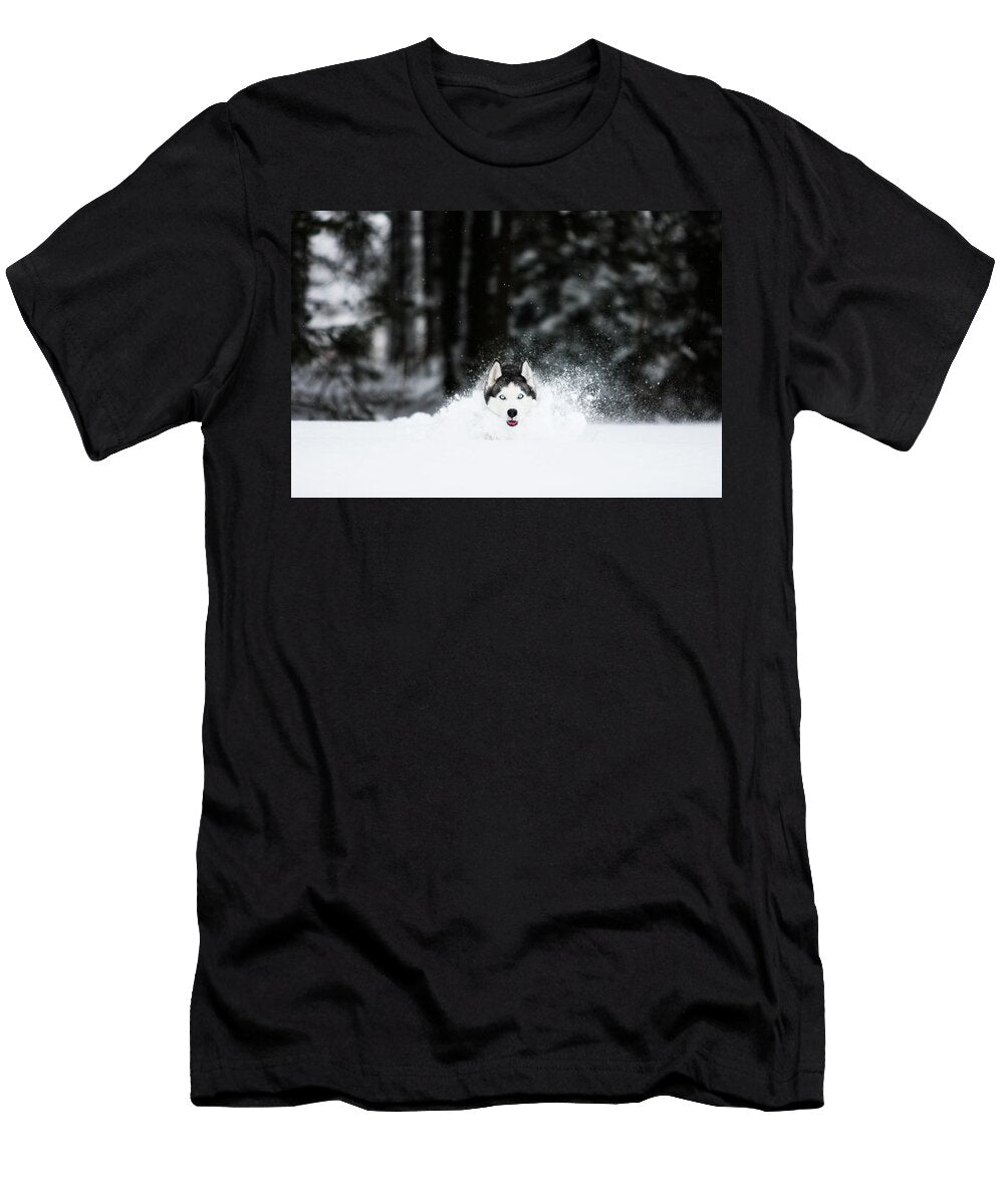 Siberian Husky Is Running in the Snow Adam Kokot T-Shirt