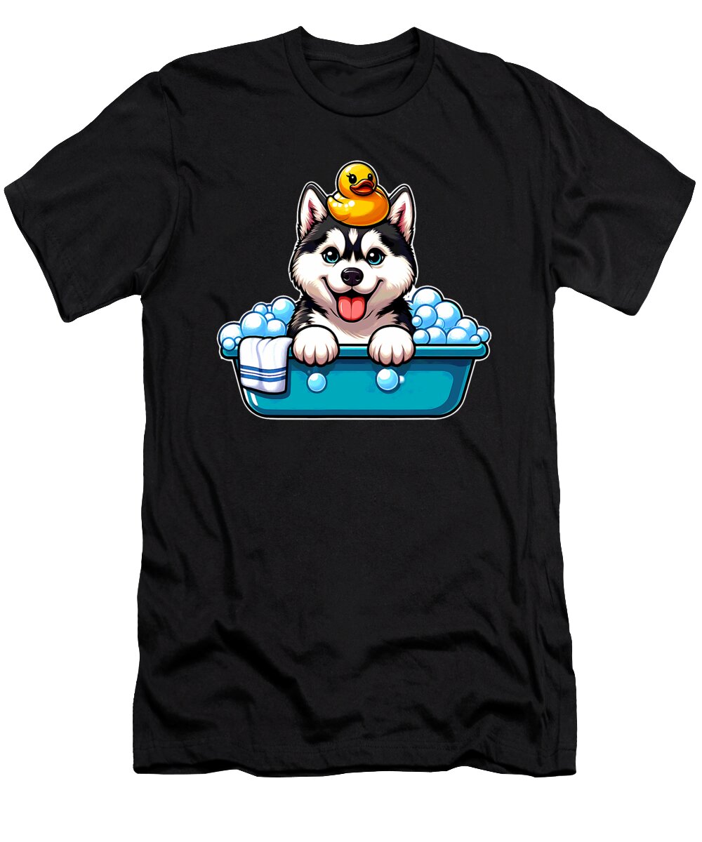 Siberian Husky Kawaii Cartoon Bubbles Bath Dog Zyneu Gangd T-Shirt