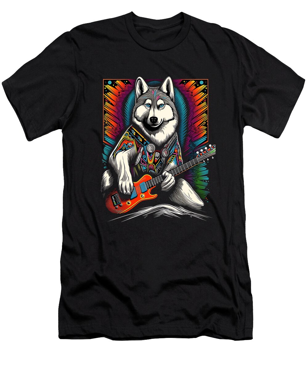Siberian Husky Playing Electric Guitar Guitarist Zyneu Gangd T-Shirt