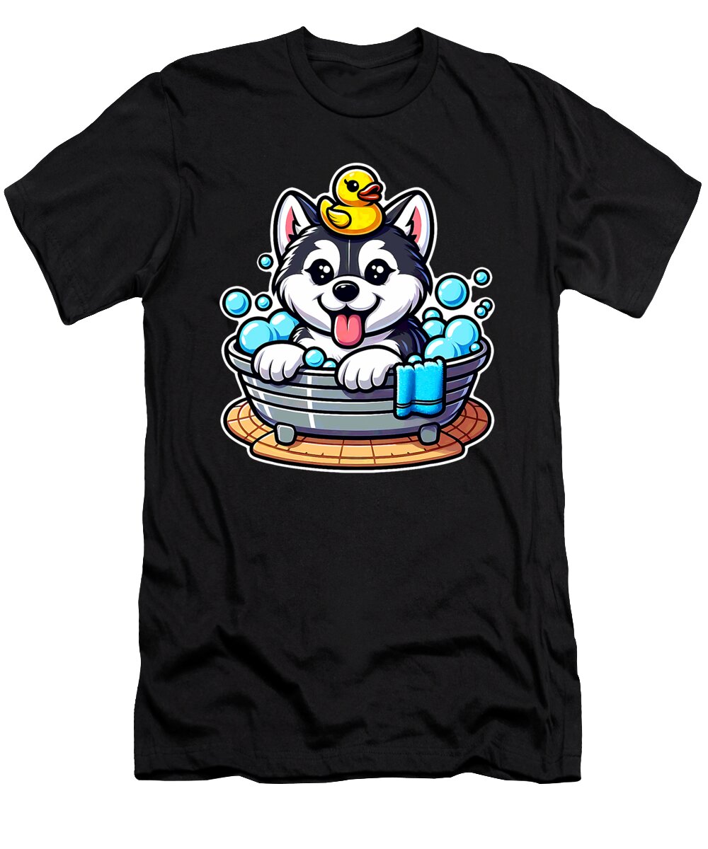 Siberian Husky Puppy Kawaii Cartoon Bubbles Bath Zyneu Gangd T-Shirt