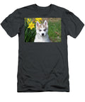 Siberian Husky Puppy Sitting Next to Spring Daffodils Head Lynn M Stone Natureplcom T-Shirt