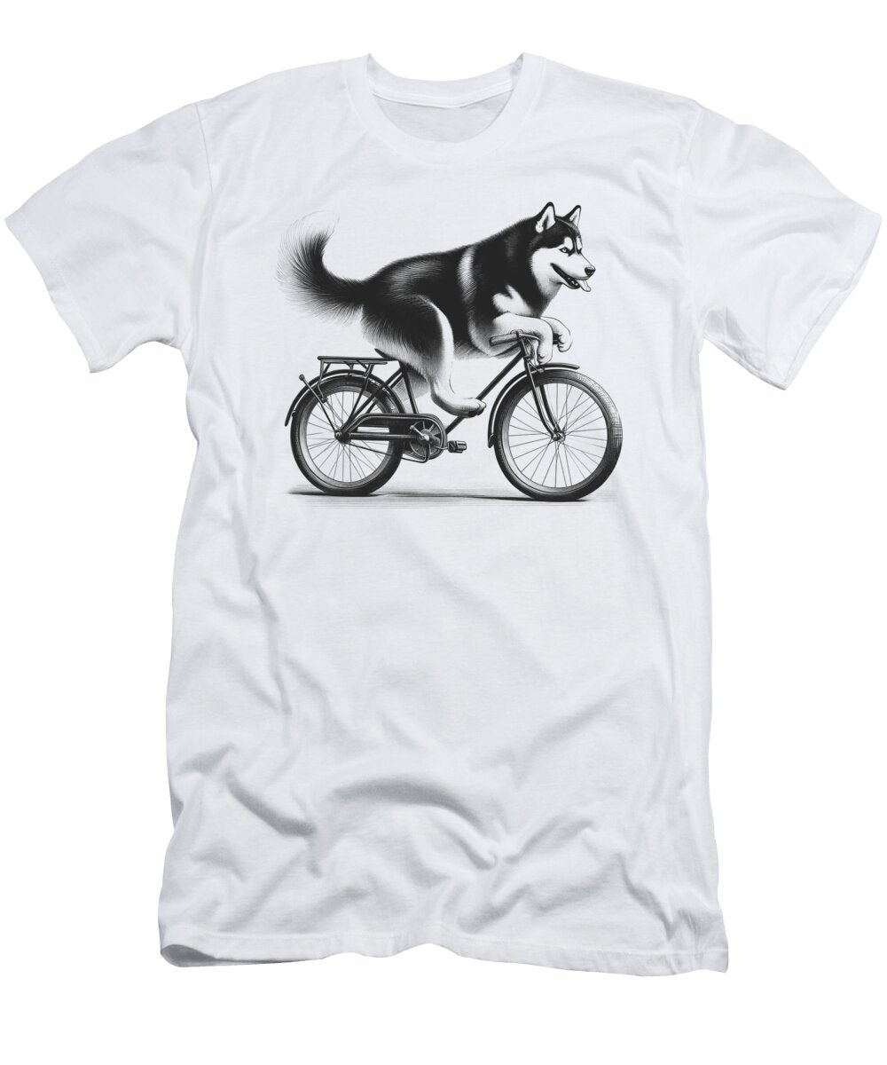 Siberian Husky Riding Bike Job T-Shirt