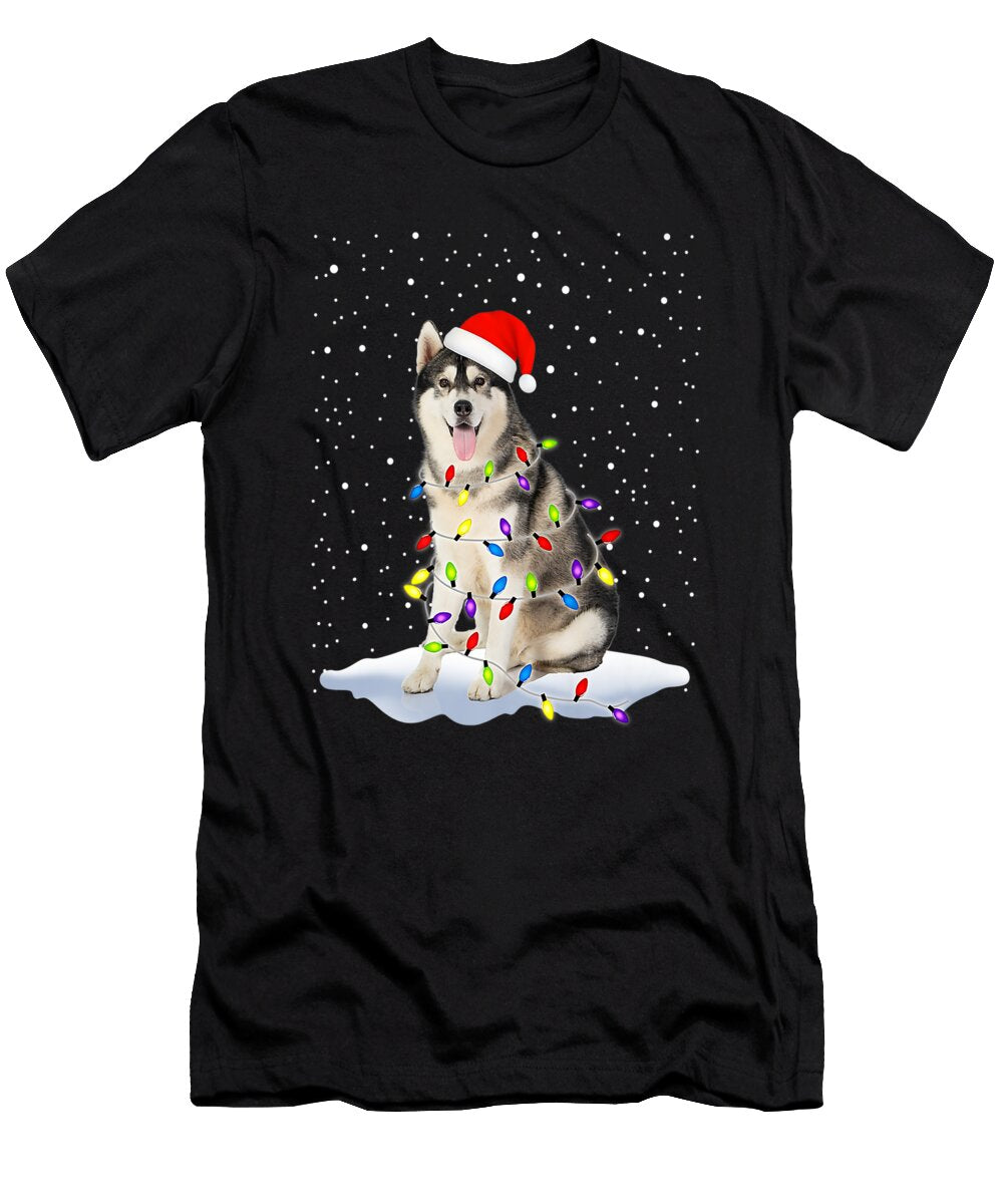 Siberian Husky Santa Christmas Tree Lights Snow Dog Mom Xmas Premium Th T-Shirt