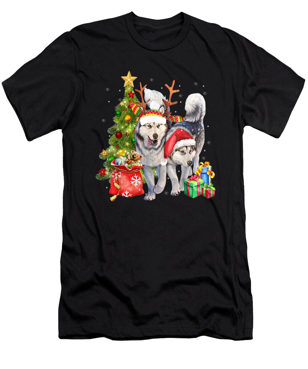 Siberian Husky Santa Hat Funny Christmas Xmas Gifts Th T-Shirt
