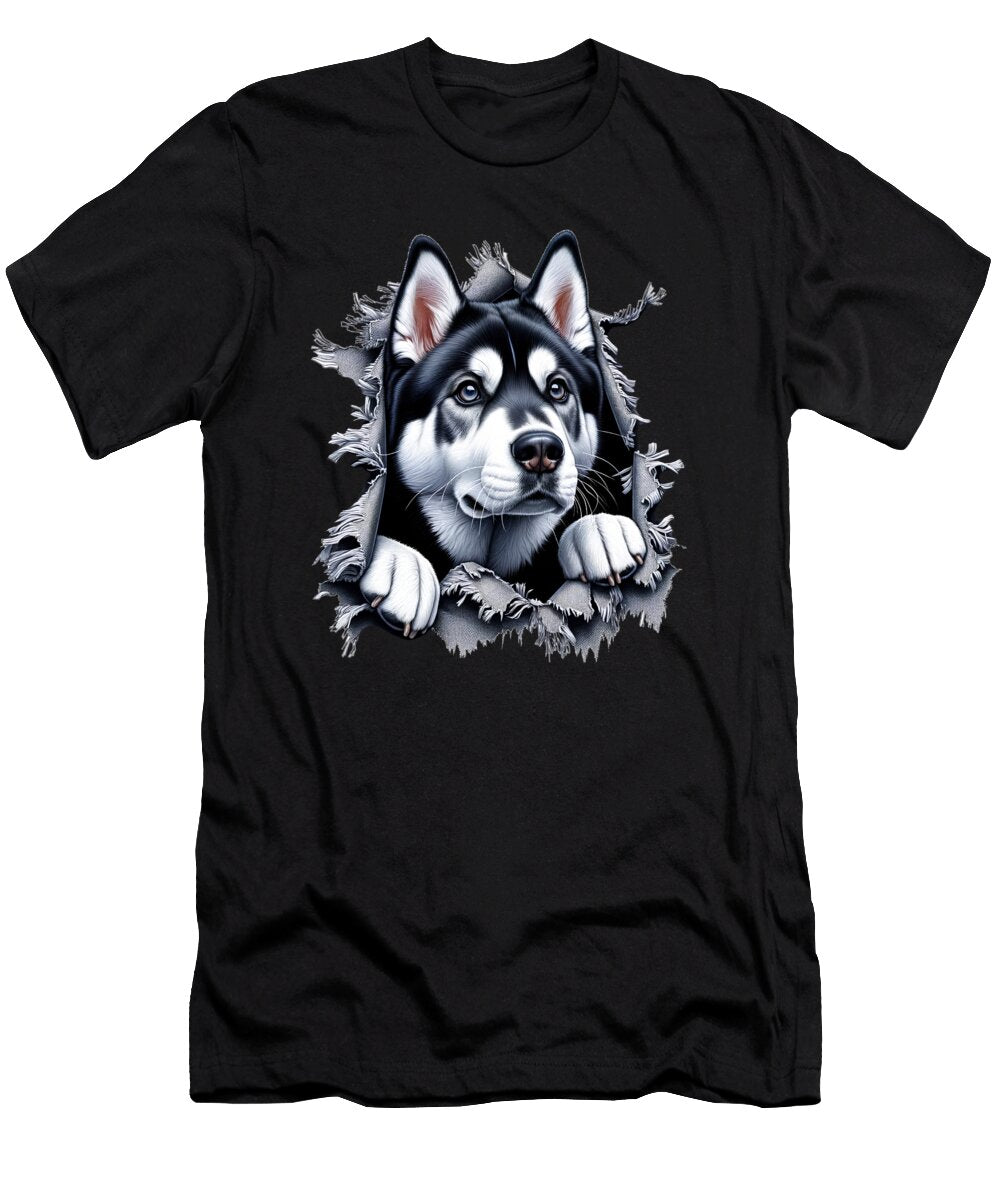 Siberian Husky Tearing Out Ripping Through Clothes Torn Cloth Job T-Shirt