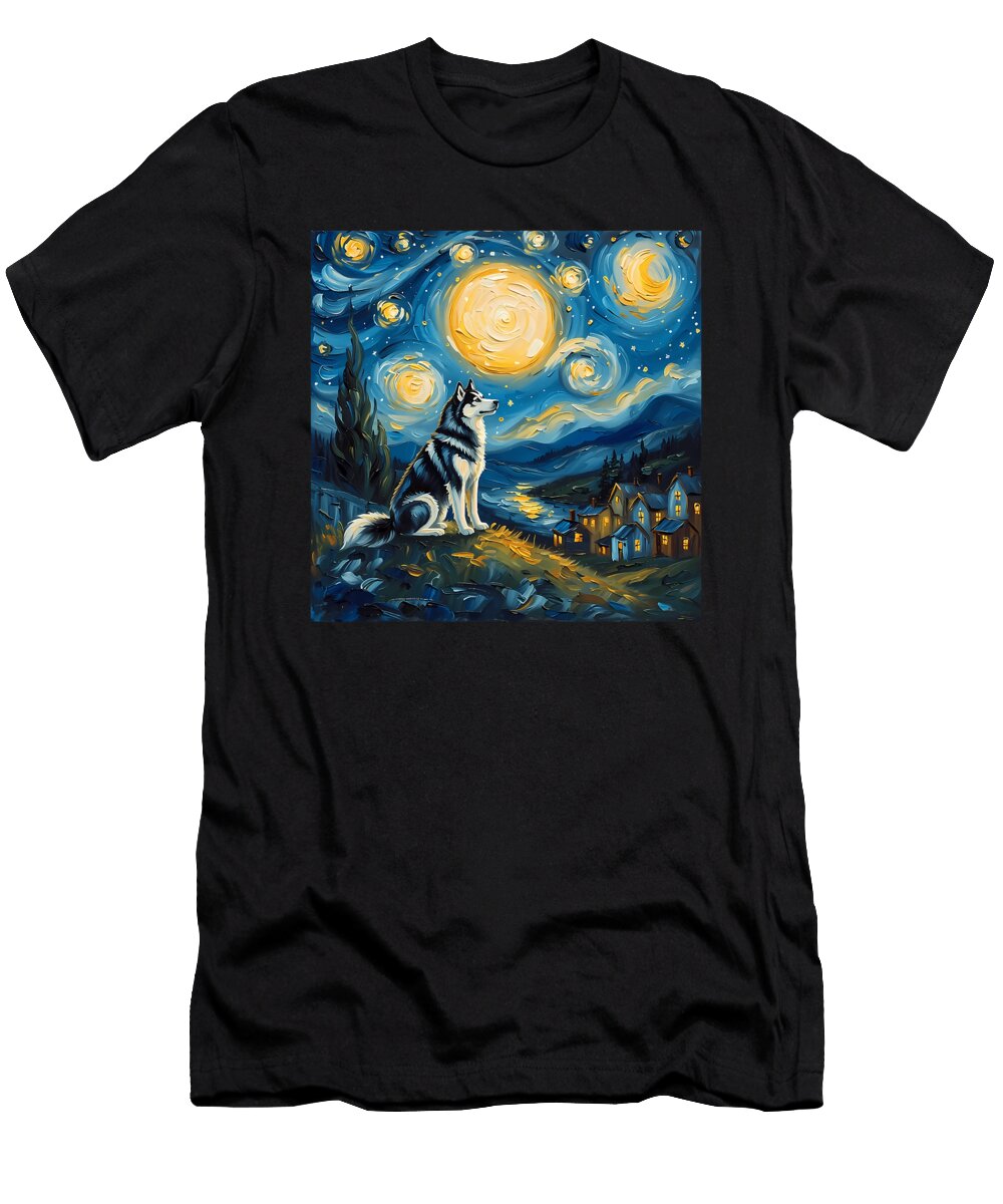 Siberian Husky Van Gogh Style the Starry Night Zyneu Gangd T-Shirt