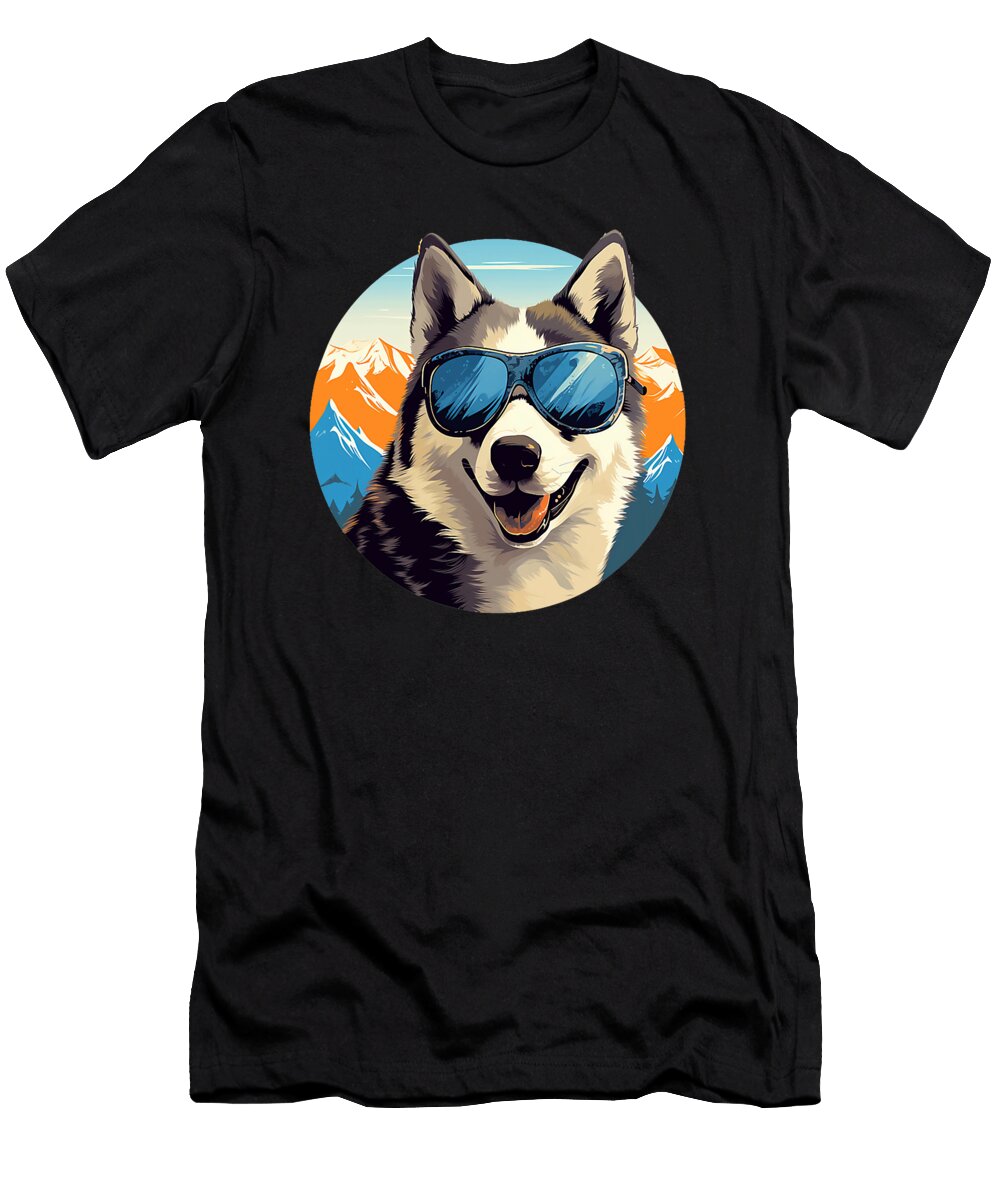 Siberian Husky Wearing Sunglasses Rocky Snowy Yah Lishr T-Shirt