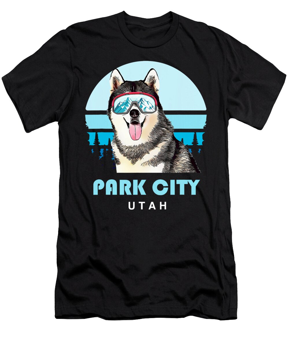 Siberian Husky Winter Ski Park City Utah Dog Natalie Lidford T-Shirt