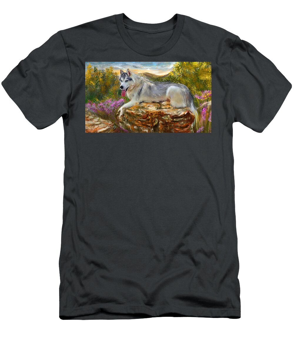 Siberian Leisure Siberian Husky Painting Lourry Legarde T-Shirt