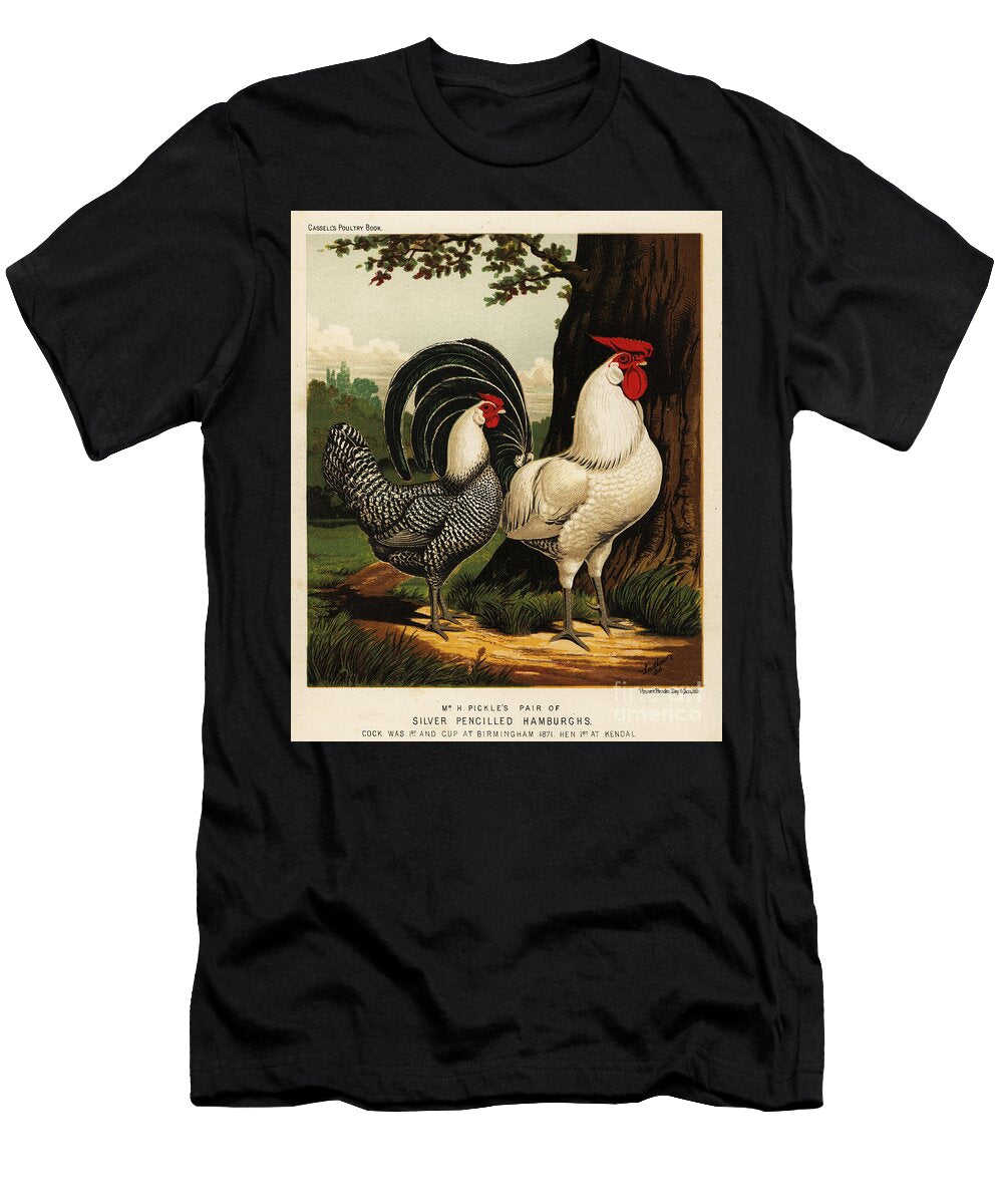 Silver Pencilled Hamburgh Cock and Hen 1871 Chromolithograph Unknown T-Shirt