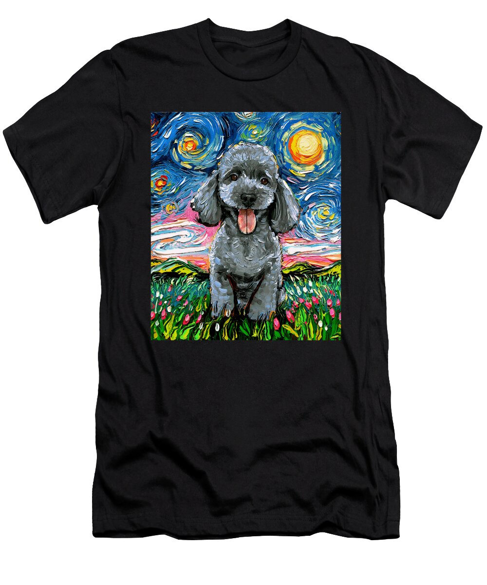Silver Poodle Cute Puppy Gray Starry Night Dog Zyneu Gangd T-Shirt