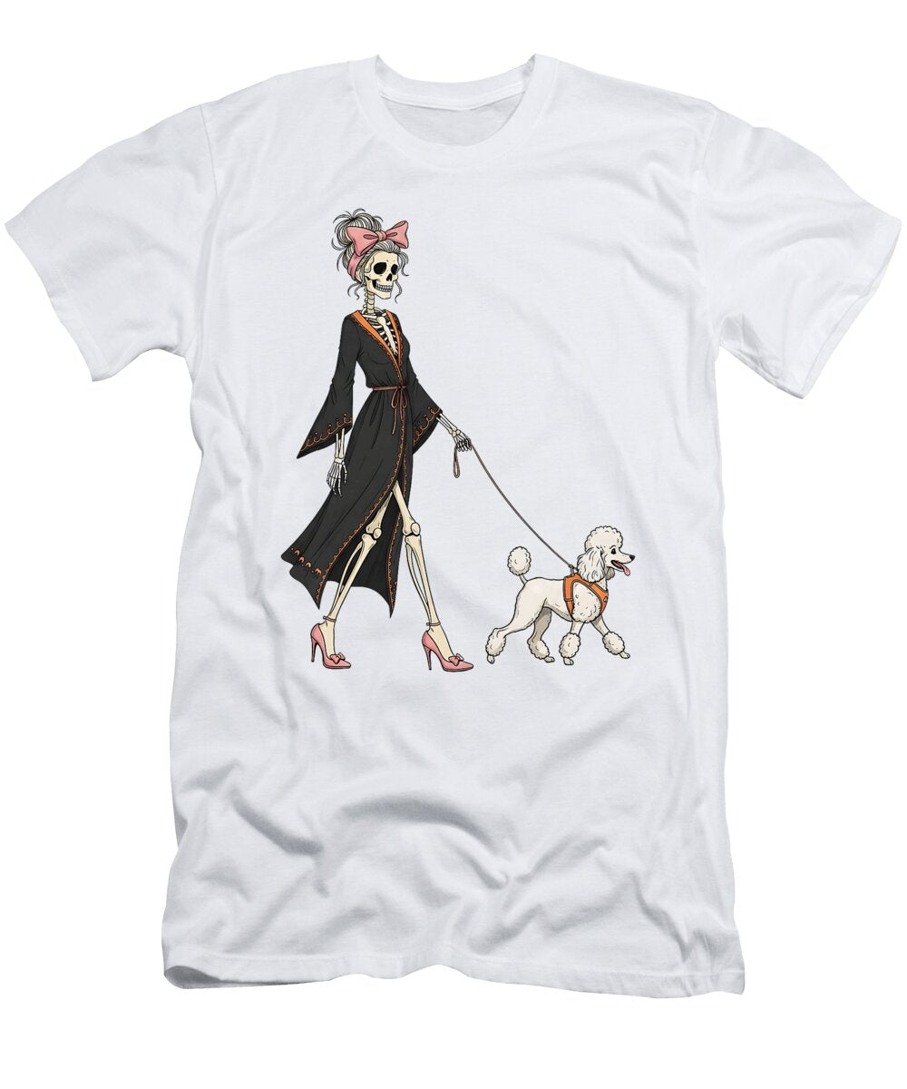 Skeleton Poodle Dog Walking Halloween Women Studi Alex T-Shirt