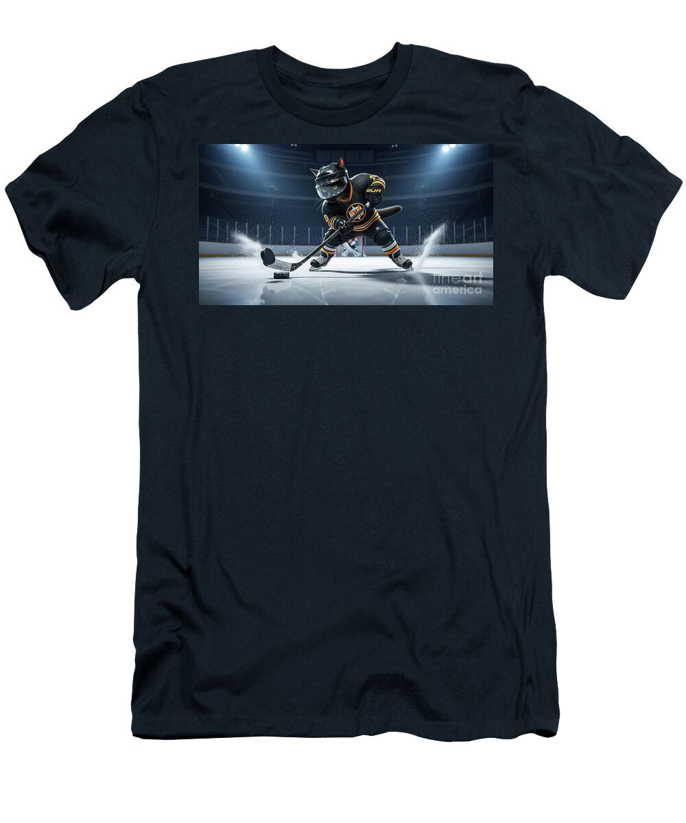 Slapshot Kitty Ice Hockey Paws Pixels T-Shirt