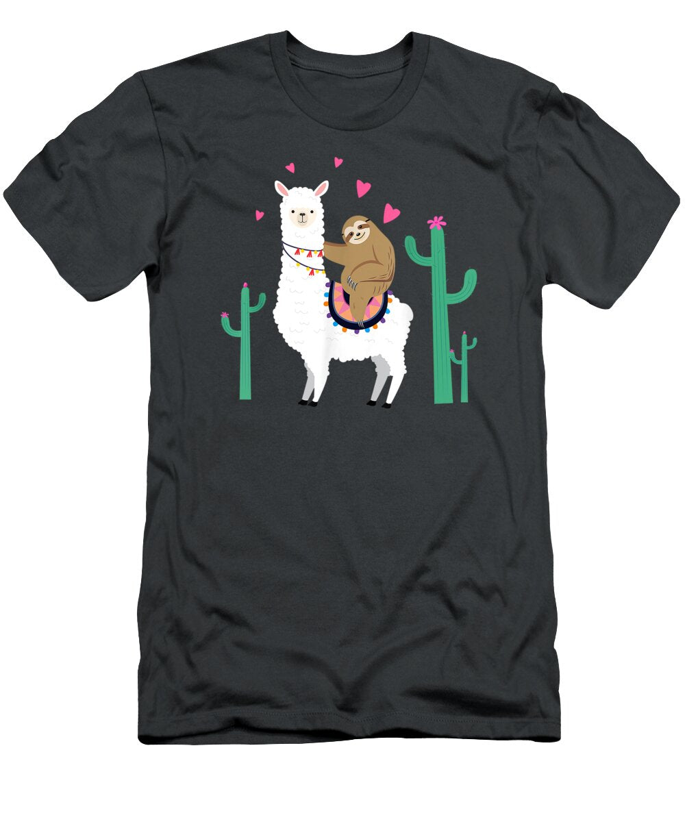 Sloth Riding Llama Funny Alpaca Heart for Valentines Aathir Aruna T-Shirt