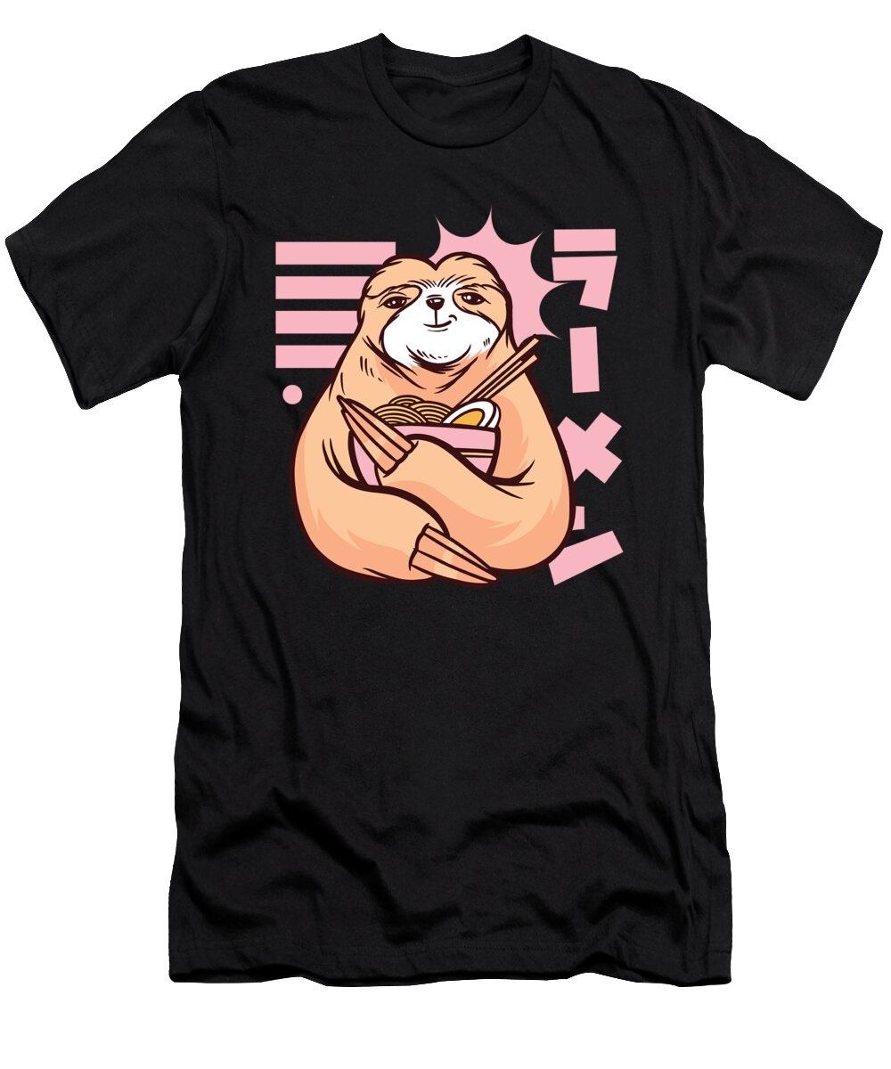 Sloth with Japanese Ramen Bowl and Chopsticks Licensed Art T-Shirt