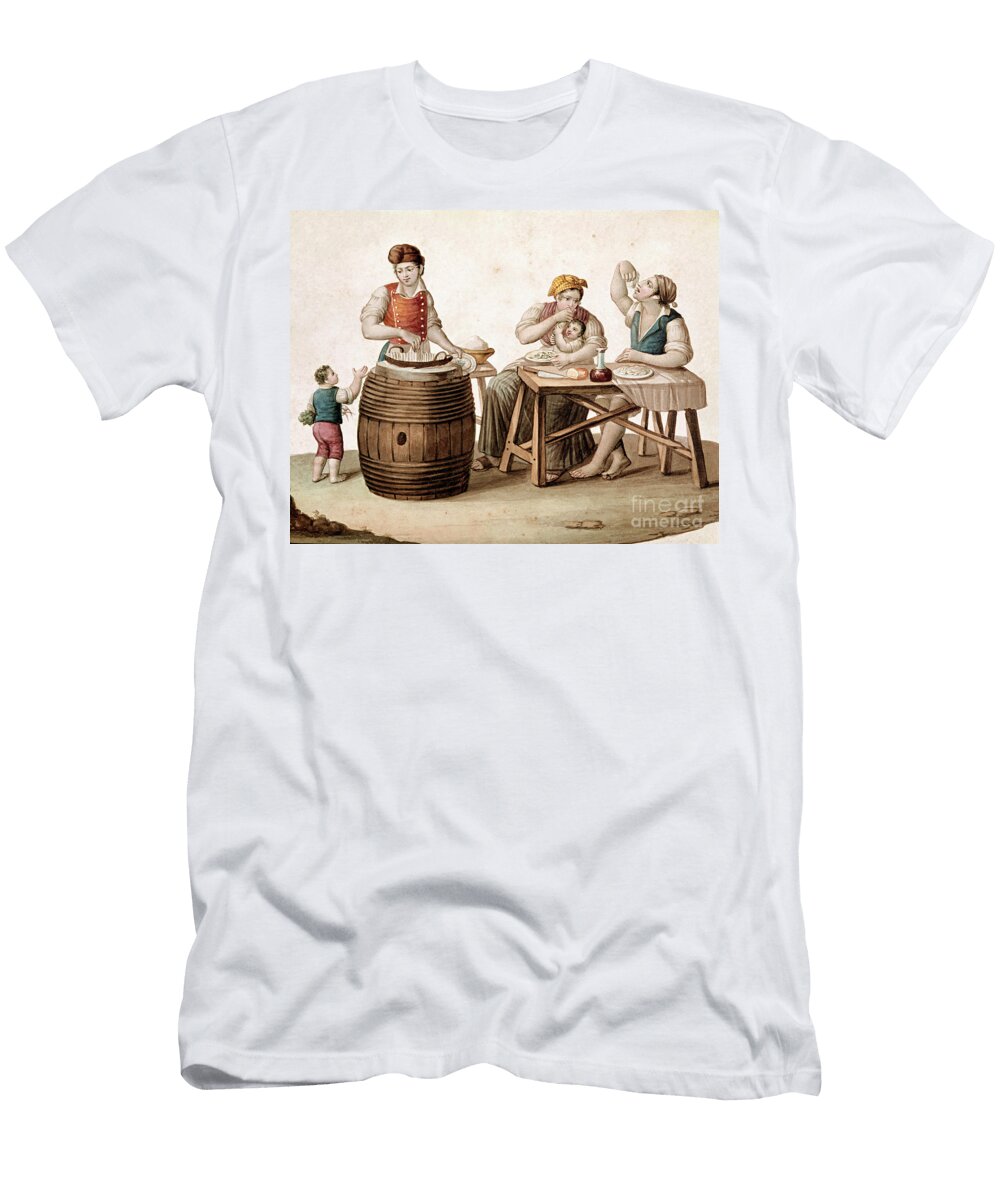 Small Neapolitan Metier a Maccheroni Salesman Next to Him a Family At Table Eating with Hands Italian School T-Shirt