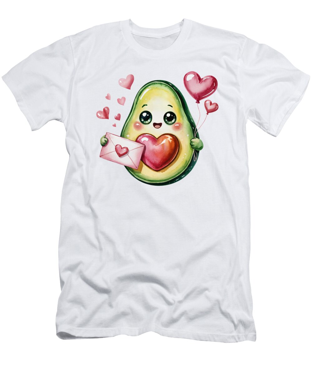 Smiling Avocado with Heart Balloons Joanna Redesiuk T-Shirt