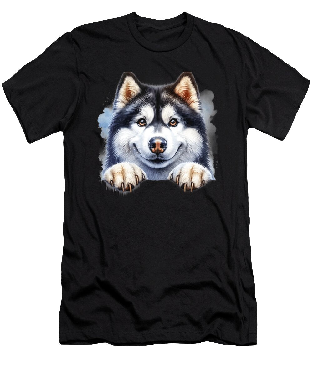 Smiling Husky Dog Art for Animal Lovers Heidi Joyce T-Shirt