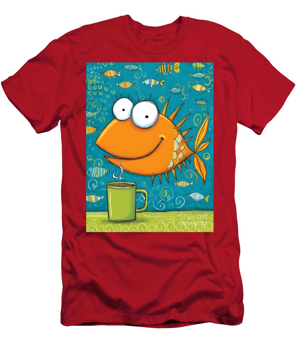 Smiling Orange Fish with Coffee Olfactoart Studio T-Shirt