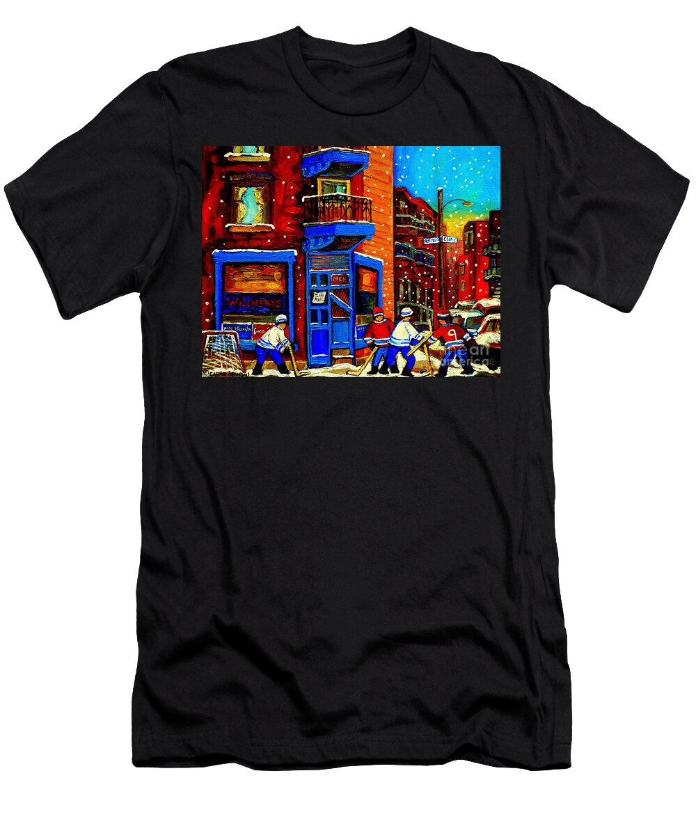 Snowday Hockey Practice Wilenskys Corner Fairmount and Clark Montreal City Scene Carole Spandau Carole Spandau T-Shirt