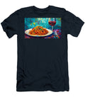Spaghetti Celebration Fresh Basil Tomatoes and Red Wine Elegance Olfactoart Studio T-Shirt