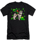St Patricks Day Man Riding Husky Shamrocks Natalie Lidford T-Shirt