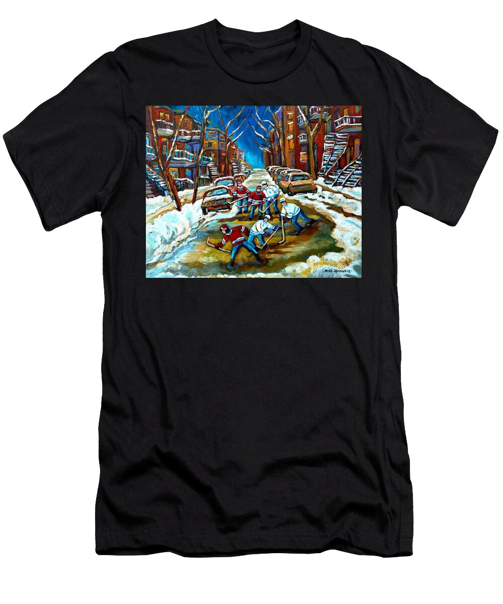 St Urbain Street Boys Playing Hockey Carole Spandau T-Shirt