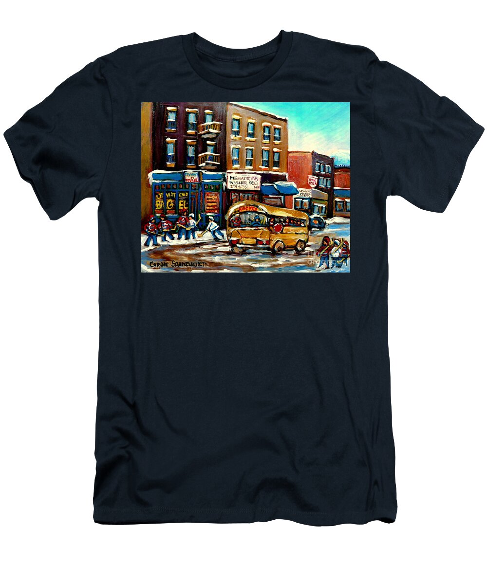 St Viateur Bagel with Hockey Bus Carole Spandau T-Shirt