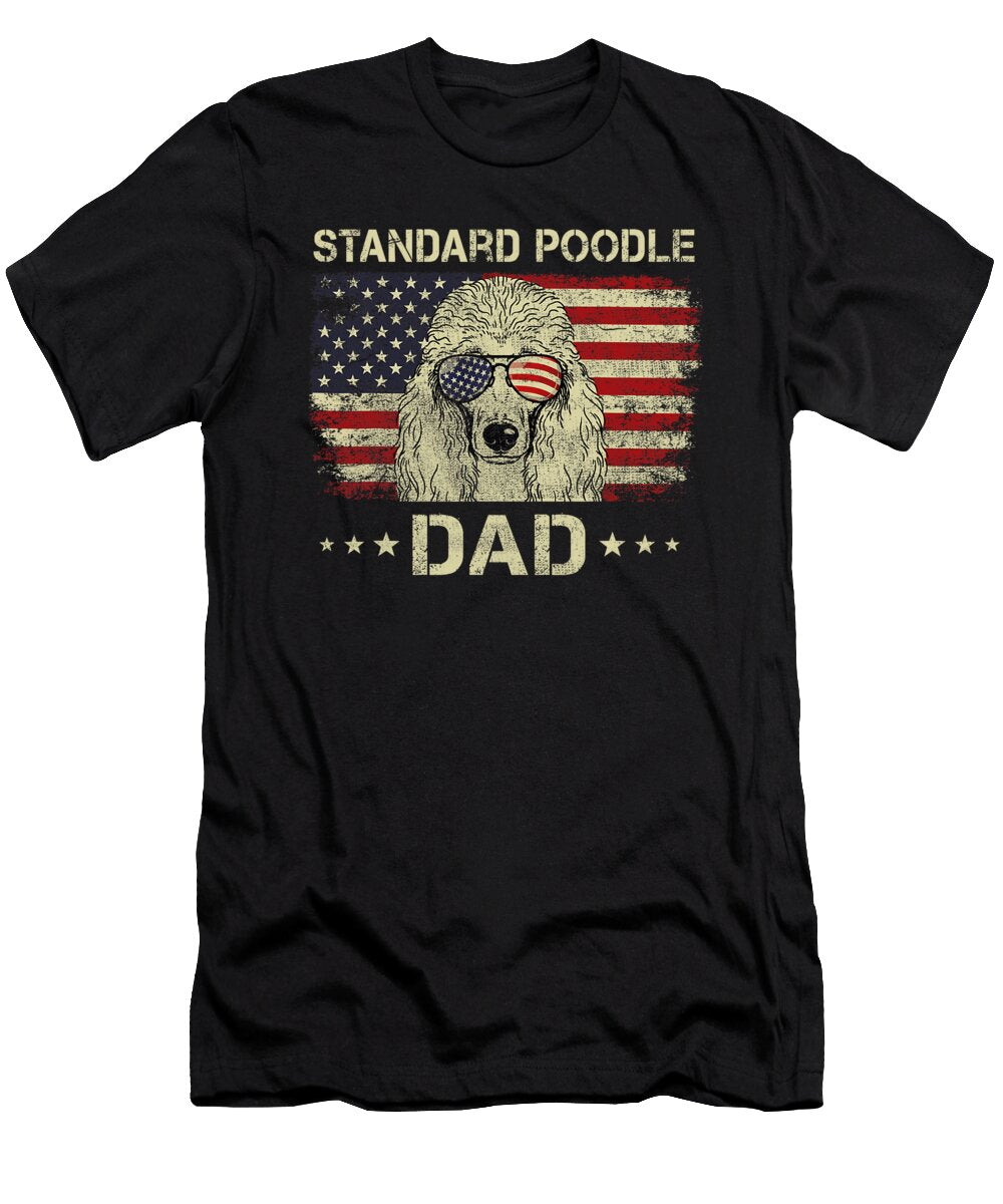 Standard Poodle Dad Dog Lovers American Flag 4th Natalie Lidford T-Shirt