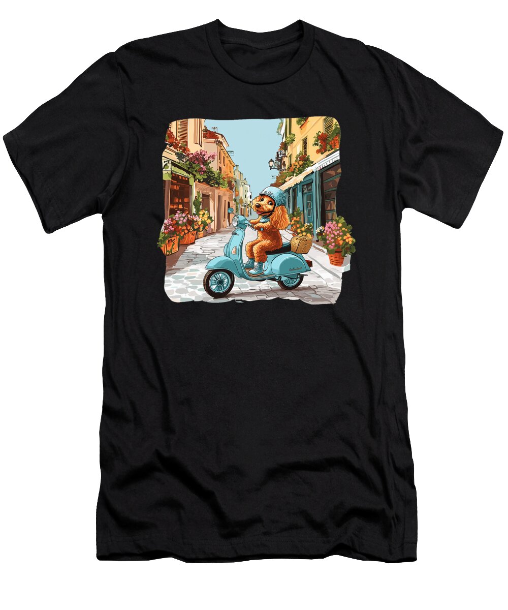 Standard Poodle Riding Scooter Cute European Yah Lishr T-Shirt