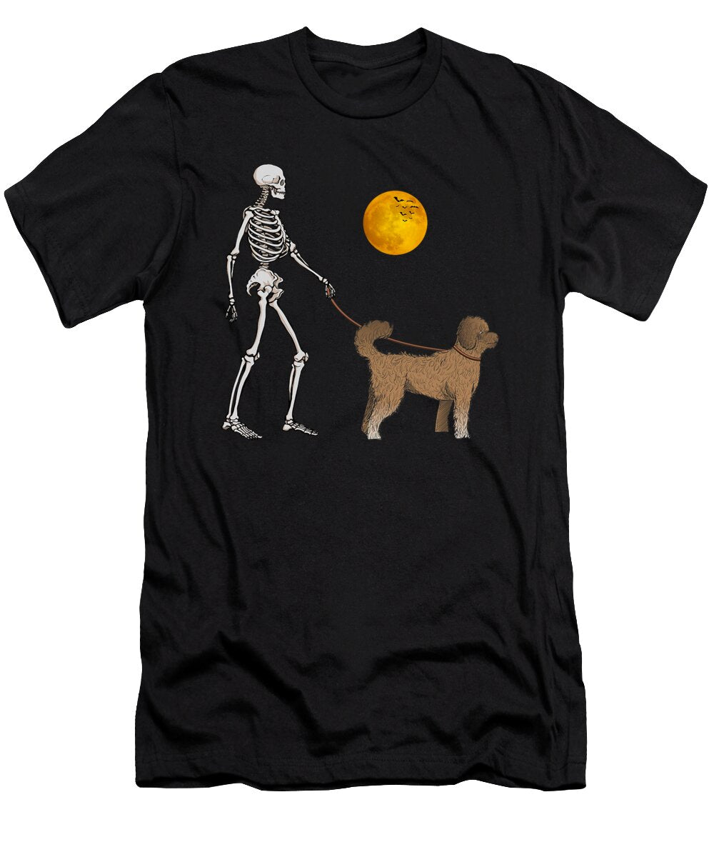 Standard Poodle Skeleton Dog Walking Halloween Natalie Lidford T-Shirt