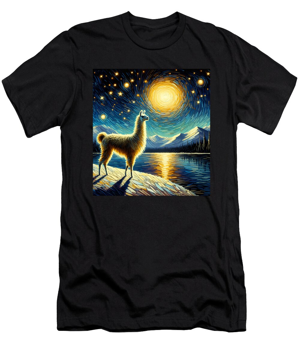 Starry Night Llama Alpaca Van Gogh Lover Job T-Shirt