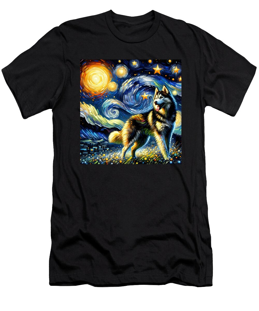 Starry Night Siberian Husky Dog Van Gogh Lover Job T-Shirt