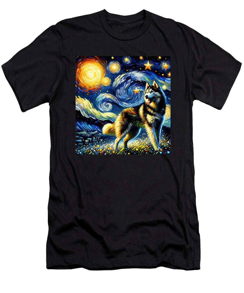 Starry Night Siberian Husky Dog Van Gogh Lover Zyneu Gangd T-Shirt