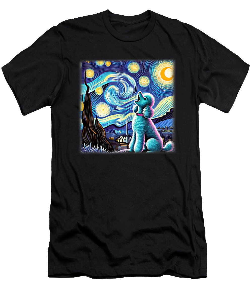 Starry Night with Poodle Studi Alex T-Shirt