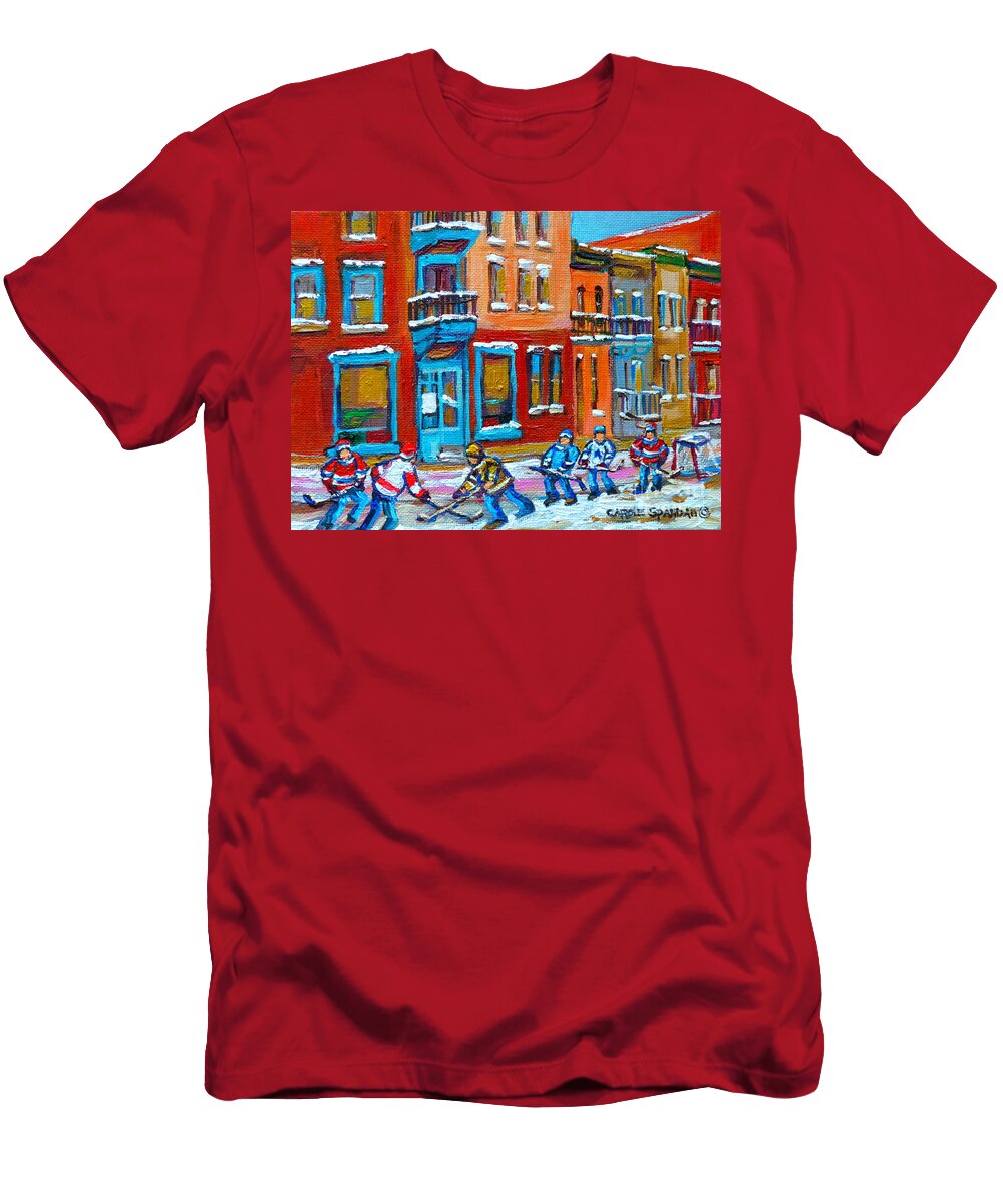 Street Hockey Game At Wilenskys Montreal Winter Street Scene Paintings Carole Spandau Carole Spandau T-Shirt