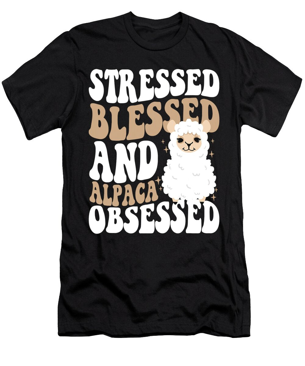 Stressed Blessed and Alpaca Obsessed Vicuna Guanaco Alpaca Grover Mcclure T-Shirt
