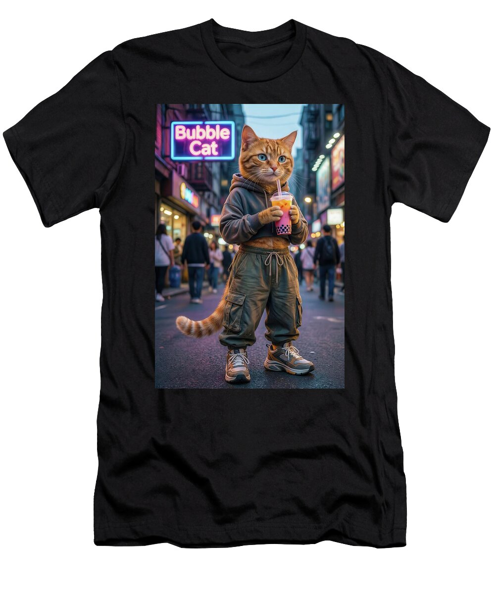 Stylish Cat Enjoying Bubble Tea Matthias Hauser T-Shirt