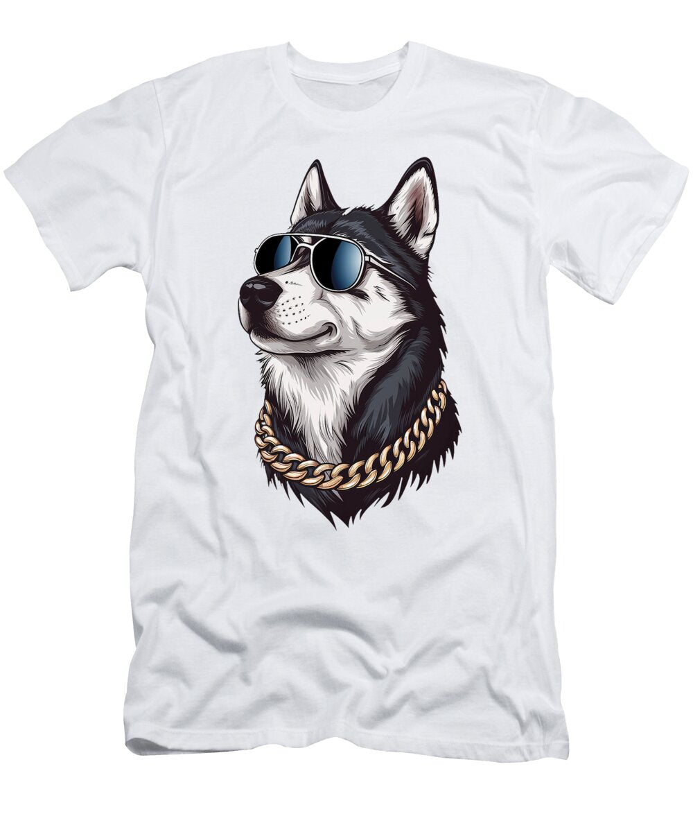 Stylish Siberian Husky Dog with Golden Chain and Studi Alex T-Shirt