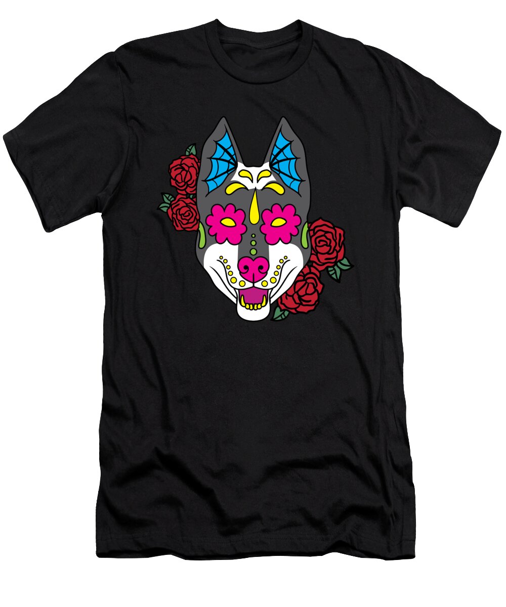 Sugar Skull Husky Day of the Dead Dog Lover Gift Haselshirt T-Shirt