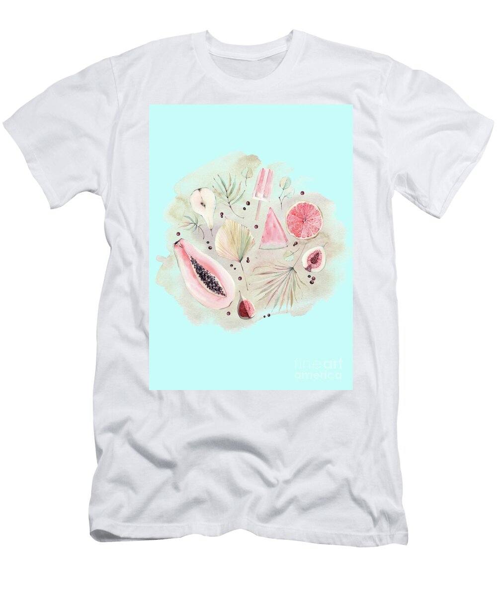 Summer Days Blue Fruity Print Amanda Lakey T-Shirt